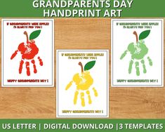 three handprints for grandparents to make with their children's hands and fingers