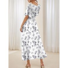 Season:Summer; Fabric:Chiffon; Sleeve Length:Short Sleeve; Gender:Women's; Style:Elegant; Occasion:Date,Daily; Fit Type:Regular Fit; Dresses Type:A Line Dress; Pattern:Floral; Design:Ruffle; Neckline:V Neck; Sleeve Type:Ruffle Sleeve; Brand:Shall We; Front page:FF; Listing Date:06/14/2024; Bust:null; Length:null; Waist:null; Fit US Size:null; Fit UK Size:null; Fit EU Size:null; Dress Length Type:Maxi Dress; Print Type:Print Flowy Short Sleeve Chiffon Dress For Summer, Flowy Chiffon Short Sleeve Dress For Summer, Summer Chiffon Maxi Dress Non-stretch, Summer Chiffon Short Sleeve Dress For Brunch, Non-stretch Chiffon Maxi Dress For Summer, Non-stretch Chiffon Maxi Dress With Short Sleeves, White Summer Chiffon Dress For Garden Party, Chiffon Maxi Dress With Short Sleeves, Non-stretch, Short Sleeve Ruffled Chiffon Dress For Vacation