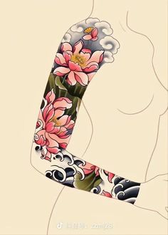 a woman's arm with pink flowers on it