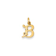 Create a sparkling initial impression with this satin finished 14k yellow gold charm featuring diamond cut accents that twinkle with every movement. Each letter measures approximately 10mm (3/8 Inch) in length and dangles from a classic jump ring that will fit up to a 3mm width chain. Made in the U.S.A. Chain not included. B Initial, Initial B, Small Letter, Gold Beauty, Gold Cross Pendant, Bow Jewelry, Gold Bracelet For Women, Gold Charm Necklace, Ladies Diamond Rings