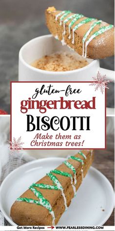 gingerbread biscotti with white icing and green sprinkles on top