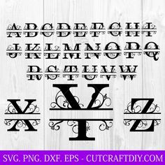 the letter y is made up of letters with swirls and scrolls on them, in black