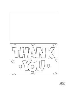 a thank card with stars and the words thank you in black ink on a white background