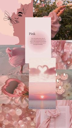 pink collage with flowers and hearts in the middle, surrounded by other images that appear to have been created