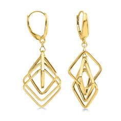 Ross-Simons - Italian 14kt Yellow Gold Interlocking-Square Drop Earrings. Inspired by on-trend geometrics, this elegantly clever pair of 14kt yellow gold drop earrings feature interlocking open squares that move freely and add verve and allure to any ensemble. Hanging length is 1 5/8". Made in Italy. Leverback, 14kt yellow gold interlocking-square drop earrings. Elegant Yellow Gold Geometric Earrings, Elegant Geometric Pierced Earrings, Modern Diamond-shaped Earrings For Formal Occasions, Modern Diamond-shaped Earrings For Formal Events, Gold Geometric Earrings For Formal Occasions, Elegant Gold Geometric Earrings, Elegant Geometric Gold Earrings, Modern Gold Diamond-shaped Earrings, Elegant Rectangular Diamond Cut Earrings