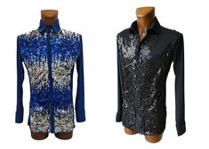 Soft, two way stretch shirt with shiny sequin front. Both sides ( sequin front and back)  are stretchy. Traditional collar and buttons. Single barrel button cuff.  Hand wash. The default colour is black, but we can also make it in Silver Blue Sequin / Blue back or Gold / Pink sequin / Pink back, Silver Blue sequin / Black back and more. Apart from listed sizes this shirt can also be custom made to your size for £10.00 surcharge. Fitted Sequin Shirt For Night Out, Sequin Pink, Mens Dress Shirts, Blue Back, Mens Dress, Pink Sequin, Tee Dress, Silver Blue, Back To Black