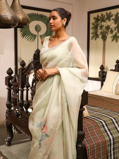 Size Chart Green Organza Saree, Dori Embroidery, Raw Silk Blouse, Embroidery Online, Embroidered Saree, Embroidered Organza, Sustainable Fashion Brands, Organza Saree, Organza Fabric