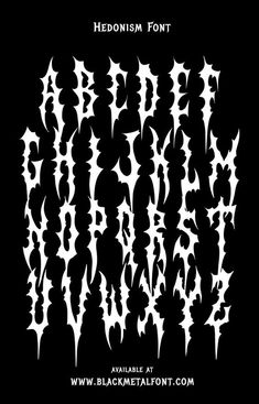 black metal font on a black background with lots of white spiky letters in the middle