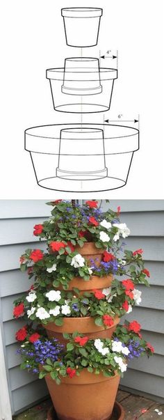 a potted planter with flowers in it and the measurements for each flowerpot