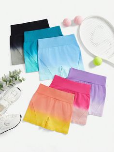 Seamless High-Stretch Gradient Color Summer Sports Shorts Multicolor    Fabric Ombre,Plain,All Over Print Seamless High Stretch All Women Activewear, size features are:Bust: ,Length: ,Sleeve Length: Seamless Elastic Shorts For Sports, Multicolor Color Block Activewear For Workout, Multicolor Stretch Color Block Activewear, Pink Seamless Sports Shorts, Seamless Athletic Shorts For Summer Training, Multicolor Color Block Activewear For Gym, Multicolor Stretch Gym Shorts, Multicolor Athleisure Athletic Shorts For Workout, Moisture-wicking Multicolor Gym Shorts