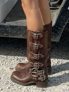 Miu Miu Leather Boots, Miu Miu Riding Boots, Mui Mui Boots, Miu Miu Buckle Boots, Miu Miu Biker Boots Outfit, Biker Boots Aesthetic, Miu Miu Biker Boots, Miu Miu Fall 2024, Miu Miu Boots Outfit