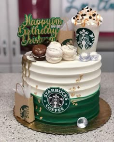 there is a starbucks cake on the table