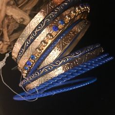 Blue And Gold Fashion Bangles (New) Gold And Dark Blue, Blue Bangles, Bangles Indian, Bangles Style, Gold Wash, Blue And Gold, Gold Fashion, Womens Jewelry Bracelets, Blue Gold