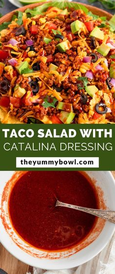 taco salad with catalina dressing in a bowl