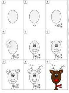 the steps to draw reindeer faces