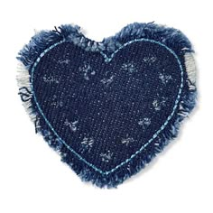 a heart - shaped piece of denim with fray edges and fringes is shown on a white background