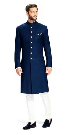 💥 Men's Blue Sherwani for Groomsmen Dress Wedding Wear Slim Fit Sherwani ✿The Sherwani Suit is fully created with 100% High-Quality imported fabric. ✿Material: Imported ✿Colour: Blue ✿Collar type: Mandarin  ✿Sherwani with Churidaar Pyjama  ✿Package contents: 1 Achkan + 1 Churidar/ Trouser Pyjama ✿Wash Care Instruction : Dry-Clean Only 🔲 CUSTOM ORDER 🔲 Please fill this Size Form with all the measurement details for your Order. We have an Easy DIY Measurement Toolkit to help you understand and carry out the whole measurement process in simple steps. You can fill this before/ after placing your order with us. (Kindly find the measurement form attached with this. *Its best if you can provide the customised sizes for your order to make a perfect fit suit:- *1 Jacket Length (From top of Shoul Engagement Dress For Men, Blue Sherwani, Mens Indian Wear, Sherwani For Men Wedding, Wedding Kurta For Men, Groom Dress Men, Indian Groom Wear, Wedding Dresses Men Indian, Mens Sherwani