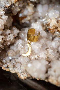 Handmade Brass, Ear Cuffs, Druzy Ring, Full Moon, Crescent, Super Easy, Ear Cuff, Moon