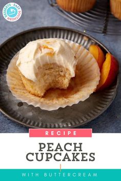 peach cupcakes with buttercream frosting on a plate