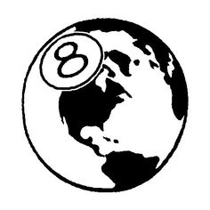 an earth with the number eight on it's side, in black and white