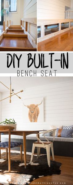 this diy built - in bench seat is the perfect place to sit and relax