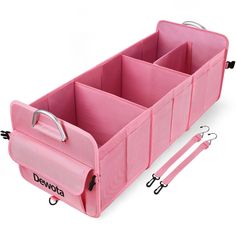 the pink organizer is open and ready to be used for storing items or other things