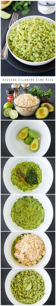 the steps to make guacamole with avocado and rice on top