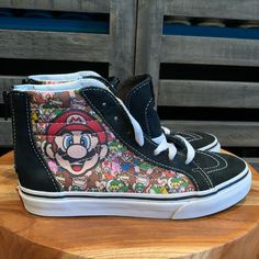 Rare Mario Vans Women’s Size 5.5 Youth Size 4. Euc Worn Only Once. Make An Offer Or Bundle For A Better Deal. Vans Women, Vans Black, Vans High Top Sneaker, Vans Sk8, Womens Vans, Vans Shoes, Womens Shoes Sneakers, Kids Shoes, High Top Sneakers