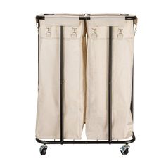 two canvas storage bags on wheels with handles