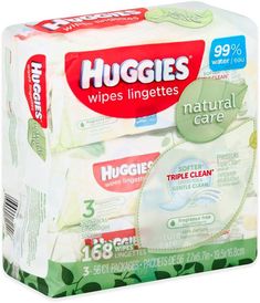 huggies wipes with natural care on the front and green leaves on the back