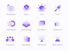 the icons are displayed in purple and white