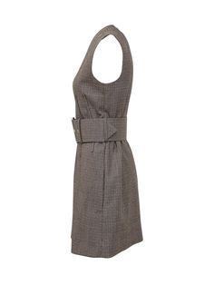 Mini sleeveless wool dress. U-neck with cut out. Zip closure on the back. Waist belt.Composition: Outside:, 100% Wool Inside:, 74% Polyurethane, 21% Polyester, 5% Cotton Chic Sleeveless Wool Dress, Sleeveless Belted Dress For Work, Chic Sleeveless Tweed Dress For Office, Elegant Workwear Dresses With Belt Loops, Chic Sleeveless Belted Formal Dress, Elegant Belted Dress For Work, Fitted Dress With Belt Loops For Work, Sleeveless Spring Dress With Belt Loops, Sleeveless Dress With Belt Loops For Spring