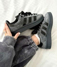 charcoal adidas campus @CleoWhenn Aesthetic Shoes Sneakers Adidas, Black Trendy Shoes, Adidas Campus Aesthetic, Black Sneakers Aesthetic, Black Shoes Aesthetic, Adidas Shoes Campus, Adidas Aesthetic, Vivienne Westwood Shoes, New Adidas Shoes