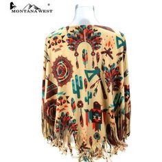 Montana West Native American Collection Poncho Fringe Poncho Native American Design Soft And Comfortable One Size Fit Most Full Length Approximately 31" 90% Polyester 10% Spandex Pch-1709tn Casual Summer Shawl One Size, Casual One Size Shawl For Summer, Casual Summer Shawl, Casual Summer Shawl For Beach, Casual Beach Shawl For Summer, Casual Summer Beach Shawl, Casual Multicolor Summer Shawl, Beige Shawl Poncho For Beach, Casual Beach Shawl For Fall