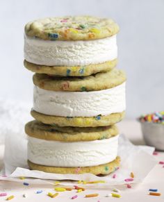 a stack of ice cream sandwiches with sprinkles