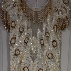 Never Worn In Perfect Condition. Size 12. Gold And Off White Beaded Cocktail Dress. Beaded Cocktail Dress, Size 12 Dress, White Beads, Bari, Fashion Dresses, Cocktail Dress, Size 12, Womens Sizes, Off White