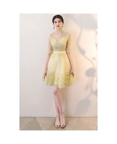 Get 10% off now! Buy gorgeous gold short tulle homecoming party dress with sheer sleeves at cheap price online. Free stable shipping and pro custom service since 2009. Gold Mini Dress For Prom Season, Gold Knee-length Mini Dress For Party Season, Gold Tulle Evening Dress For Prom, Spring Wedding Gold Evening Dress, Gold Tulle Dresses For Prom Season, Gold Evening Dress For Summer Wedding, Gold Tulle Dress For Spring, Gold Evening Dress For Homecoming, Gold Mini Dress For Spring Wedding