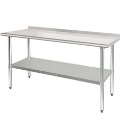 Our safety NSF-certified commercial stainless steel table top shelf is made of durable 18-gauge 430 stainless steel, which is excellent resistant to corrosion and rust. The matel table can withstand the demands of a busy kitchen or industrial setting. The 24 x 60 inches dimension provides an ample space for commercial kitchen. The top shelf has a weight capacity of 560 lb and the undershelf has a weight capacity of 460 lb, this unit is sturdy and utilitarian enough for food prep, such as store m Stainless Steel Prep Table, Kitchen Prep Table, White Hutch, Stainless Steel Table Top, Stainless Steel Work Table, Stainless Steel Table, Equipment Storage, Prep Kitchen