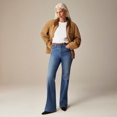 High-rise bootcut jean in 2003 super-stretch Classic High Rise Flare Jeans For Fall, Classic High-rise Flare Jeans For Fall, Classic Straight Leg Flare Jeans For Fall, Classic Flare Jeans For Fall Workwear, Flare Jeans With Five Pockets For Fall, Straight Leg Flares For Workwear In Fall, Classic Full-length Flare Jeans For Fall, Classic Full Length Flare Jeans For Fall, Casual Fall Flares