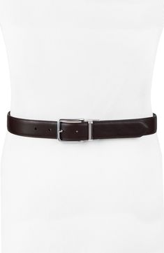 Polished hardware fastens this smooth leather belt that reverses from black to brown to double your wearing options. 1 1/4" belt width Leather/polyurethane Imported Modern Brown Belts For Office Wear, Modern Belts With Removable Belt For Business Casual, Brown Belt Buckles For Workwear, Brown Leather Belt Buckles For Office, Modern Brown Belt Buckles For Business, Modern Brown Belt Buckle For Business, Leather Belts And Suspenders With Removable Belt For Work, Modern Brown Belt For Business, Modern Brown Belt For Formal Wear