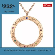 This personalized family pendant necklace is a sentimental, stylish jewelry piece you'll love wearing. Made from Sterling Silver, it features a round cut-out pendant necklace inscribed with every family member name and birthstone. Features: Family Jewelry, PersonalizedJewelry Closure: Spring Ring ClaspLink Construction: SolidStone Cut: RoundMetal Color: RoseChain Length: 18 InchChain Width: 1.25 MillimetersPendant Length: 28mmPendant Width: 28mmChain Construction: RopeMetal: 24k Gold Over Silve… Personalized Birthstone Round Pendant Jewelry, Personalized Round Pendant Birthstone Necklace, Mother's Day Jewelry Round Pendant With Name, Round Pendant Jewelry With Name For Mother's Day, Customizable Round Pendant Jewelry For Mother's Day, Customized Round Pendant Jewelry For Birthday, Customizable Round Pendant Jewelry For Personalized Gifts, Name Necklace For Birthday Gift, Custom Name Round Pendant Jewelry For Birthday