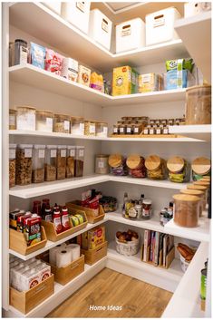 an organized pantry with lots of food items