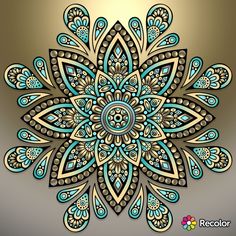 an intricate blue and brown flower design on a gray background with the words recolor