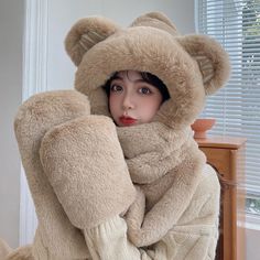 Pattern Type: AnimalDepartment Name: AdultOrigin: CN(Origin)Material: Rabbit.Applicable Scene: OutdoorGender: WOMENFeature: Keep warmApplicable Season: Winter Wine Red Color, Blue Striped Top, Fleece Hat, Bear Ears, Hooded Scarf, Ear Hats, Warm Scarf, Body Warmer, Scarf Hat