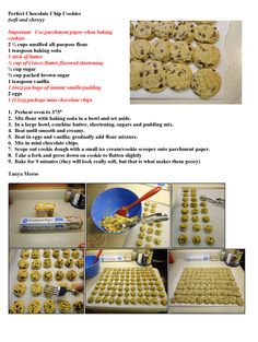 instructions for making chocolate chip cookies and baking them