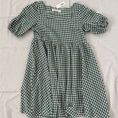 Green Gingham Puff Sleeve Dress Brand New With Tags Cute Gingham Square Neck Dress, Cottagecore Plaid Dress With Short Sleeves, Short Sleeve Gingham Plaid Dress For Brunch, Casual Square Neck Plaid Dress For Fall, Casual Plaid Dress With Square Neck For Fall, Gingham Plaid Mini Dress For Brunch, Gingham Plaid Square Neck Dress For Brunch, Gingham Plaid Dress With Square Neck For Brunch, Casual Plaid Dress With Puff Sleeves For Spring