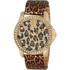 GUESS W0333L1,Ladies Casual,Gold tone,Animal Print,Crystal Accented Bezel,WR Size: 39 mm.  Color: Metal Type.  Gender: female.  Age Group: adult. Leopard Print Accessories, Leopard Fashion, Animal Print Fashion, Artistic Jewelry, Cheetah Print, Fashion Prints, Bracelet Watch, Womens Watches, Swarovski Crystals