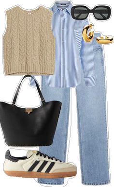 Shirt And Jeans Outfit, Striped Shirt Outfit, Looks Adidas, Pool Outfits, Samba Outfit, Mode Tips, Blue Striped Shirt, Spring Capsule, Casual Day Outfits