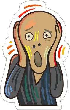 a sticker with an image of a man covering his face and making a hand gesture