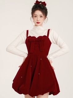 ❤︎Ribbon Clip French Red Velvet Suspender Dress❤︎ Velvet Slip Dress, New Years Dress, Butterfly Clips, Suspender Dress, Winter Women, Red Velvet, Red Dress, Slip Dress, Velvet